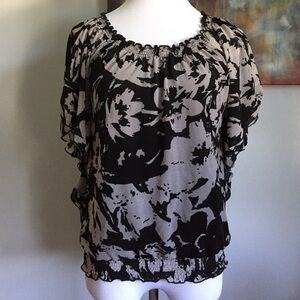 INC flowy black gray floral top Y2K